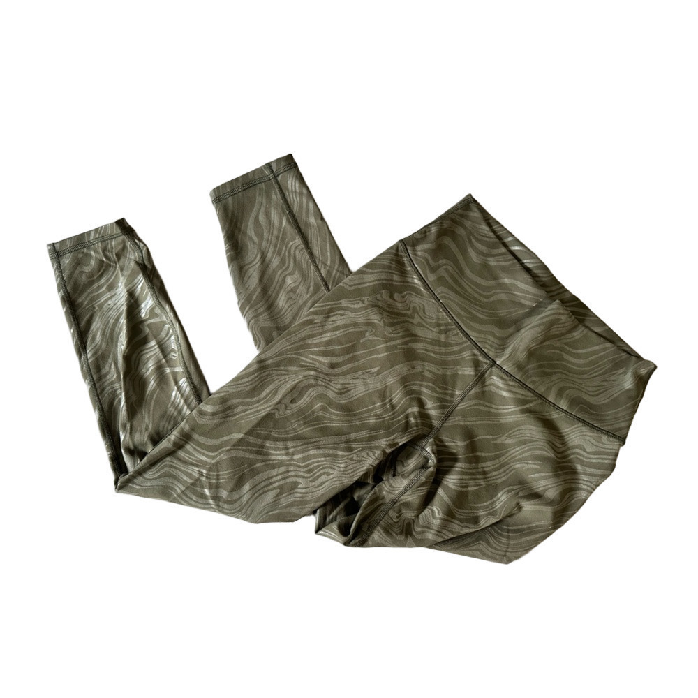 FABLETICS OLIVE GREEN GRAY SWIRL DESIGN CROP LEGGINGS